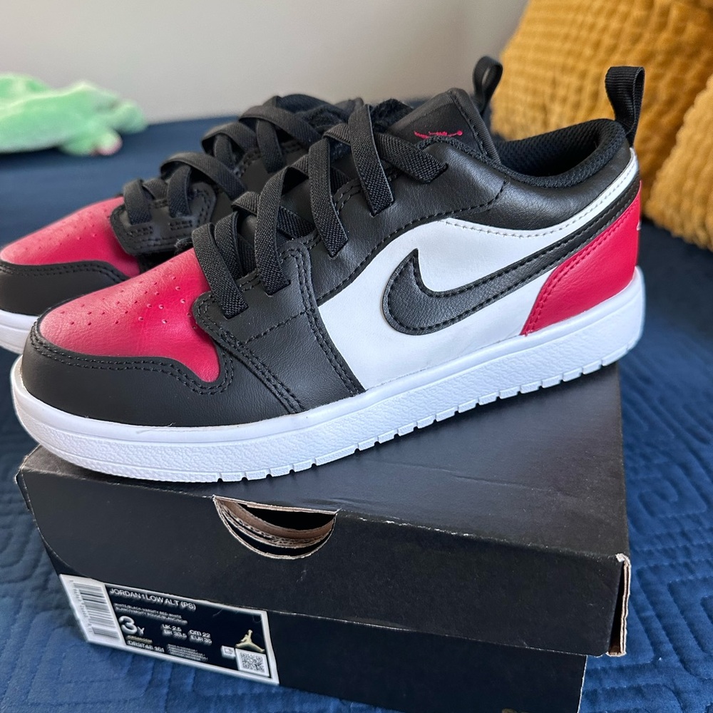 Jordan Kids Black, White, and Red Sneakers